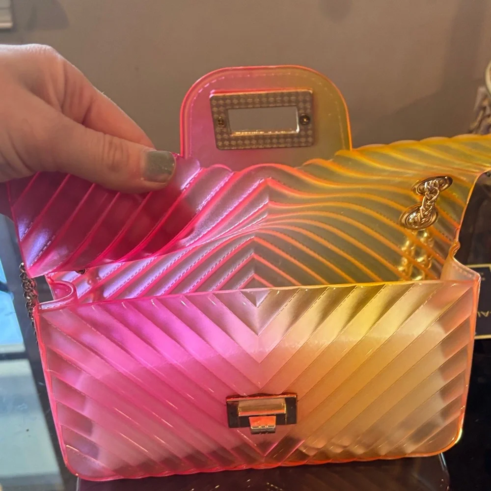 NWT Pink & Yellow Gradient Quilted Crossbody with Gold Chain